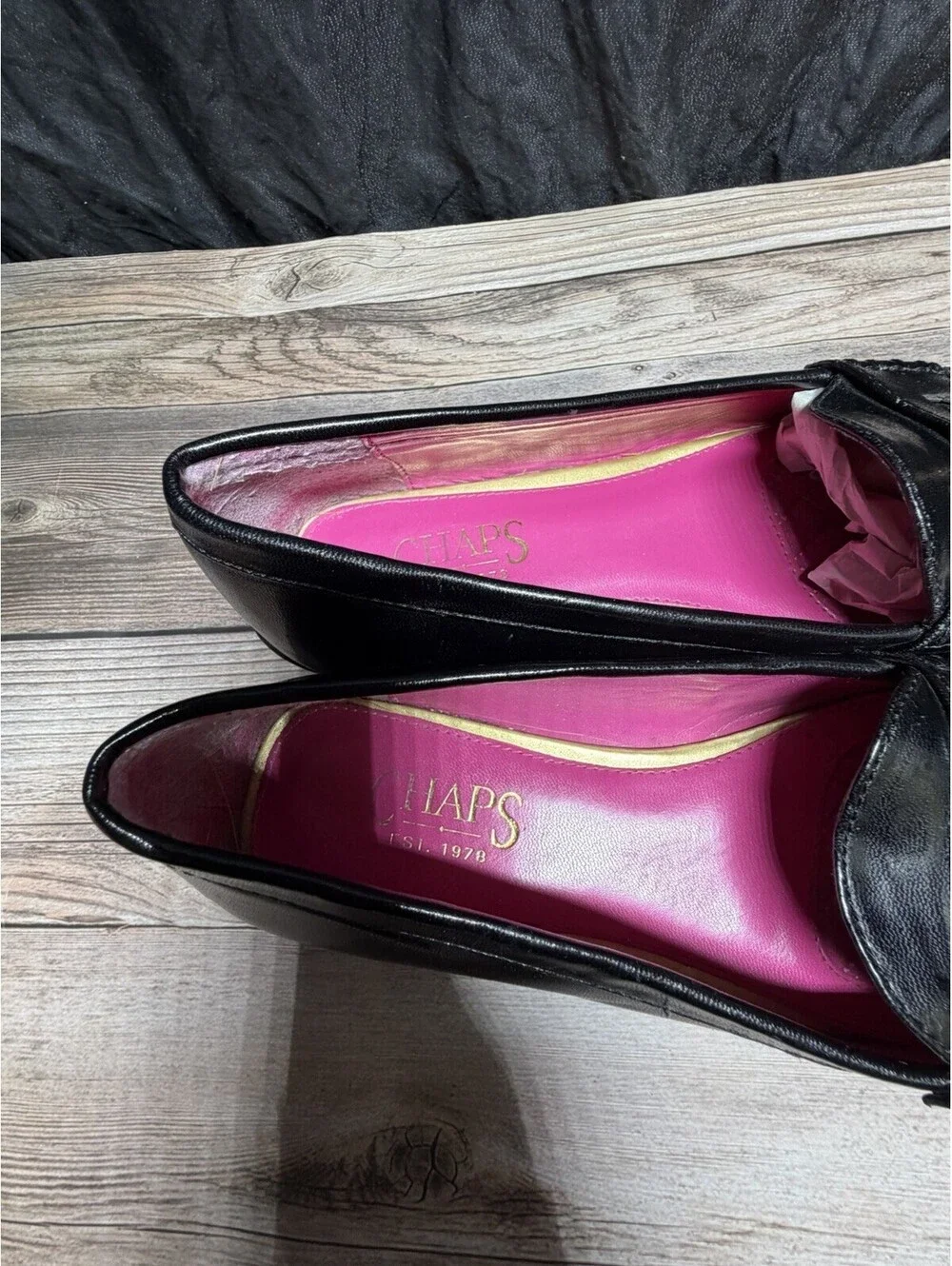 CHAPS Women’s 8 Slip On Shoes Black Leather Round Toe Casual